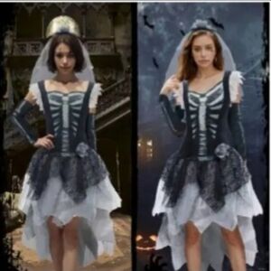 Zombie Bride Costume. SZ L Halloween. Set 3 pieces
